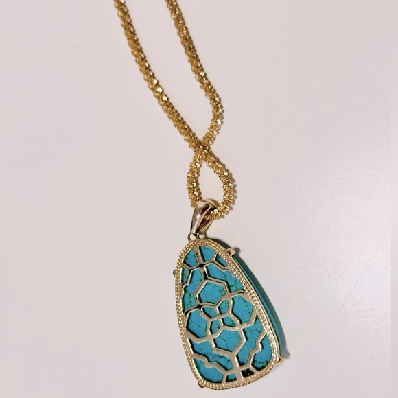 KENDRA SCOTT Sandra Long Gold Necklace w Turquoise Stone Pendant - Picture 7 of 8